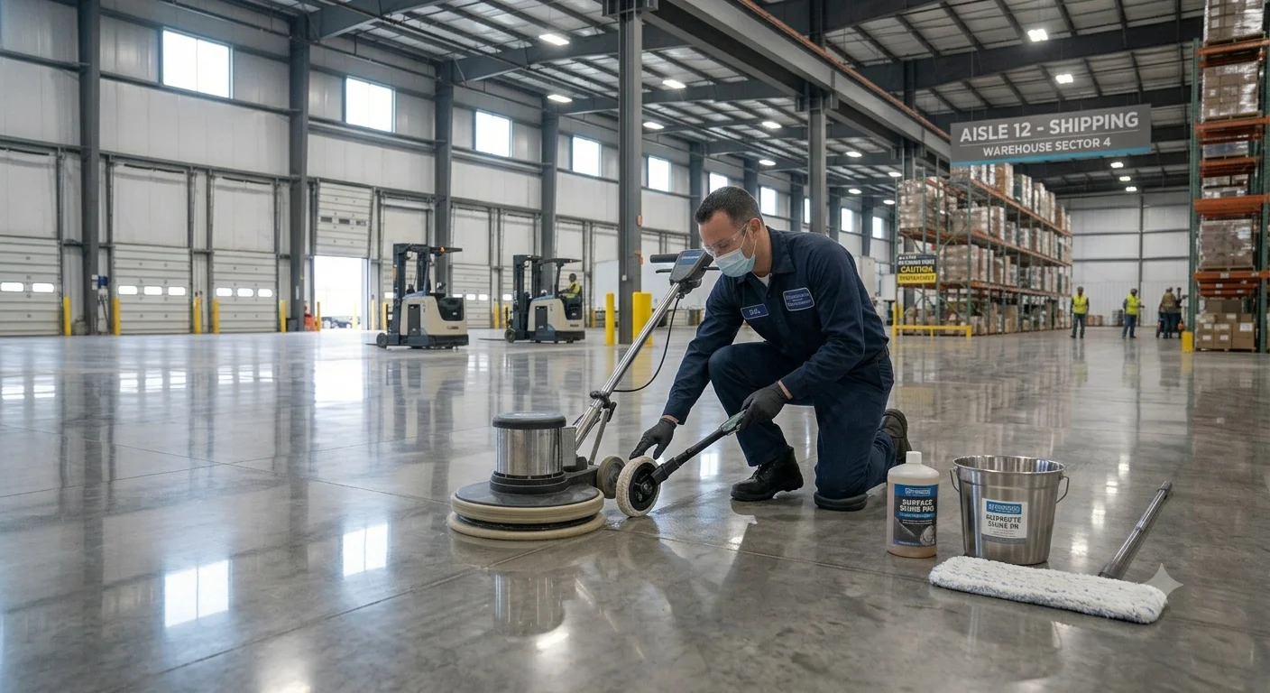Cleaner maintaining a hard surface commercial floor