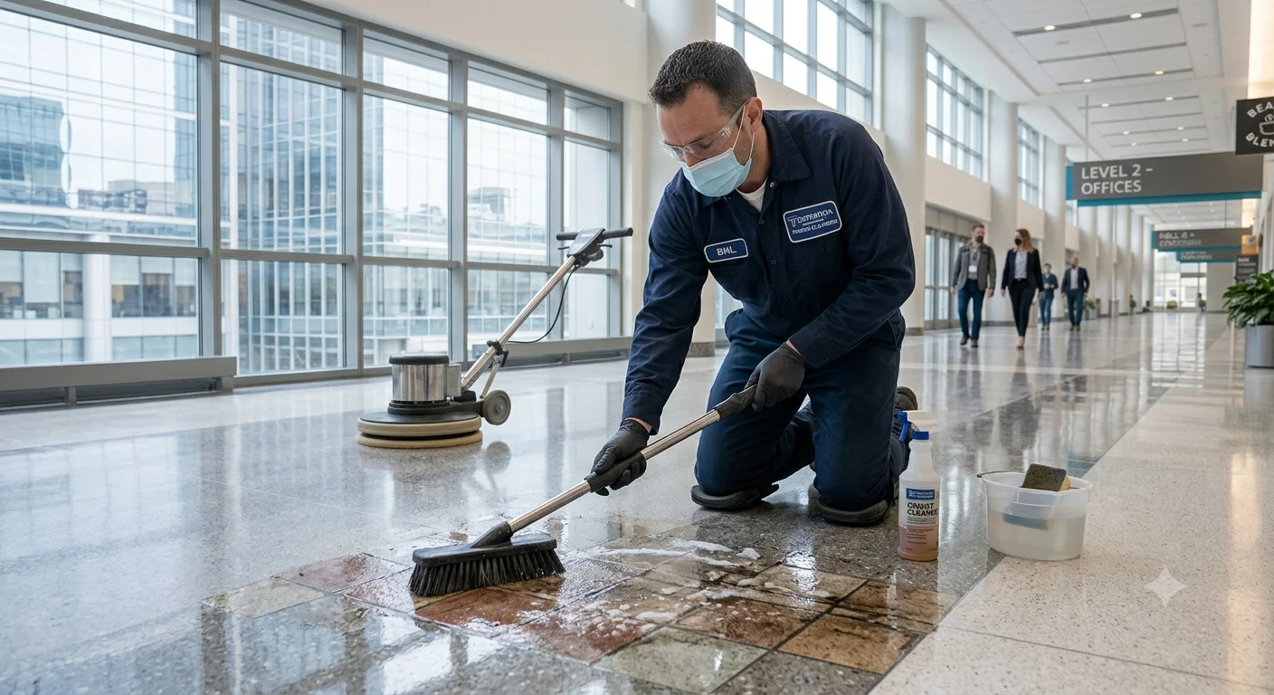 Cleaner scrubbing tile and grout lines