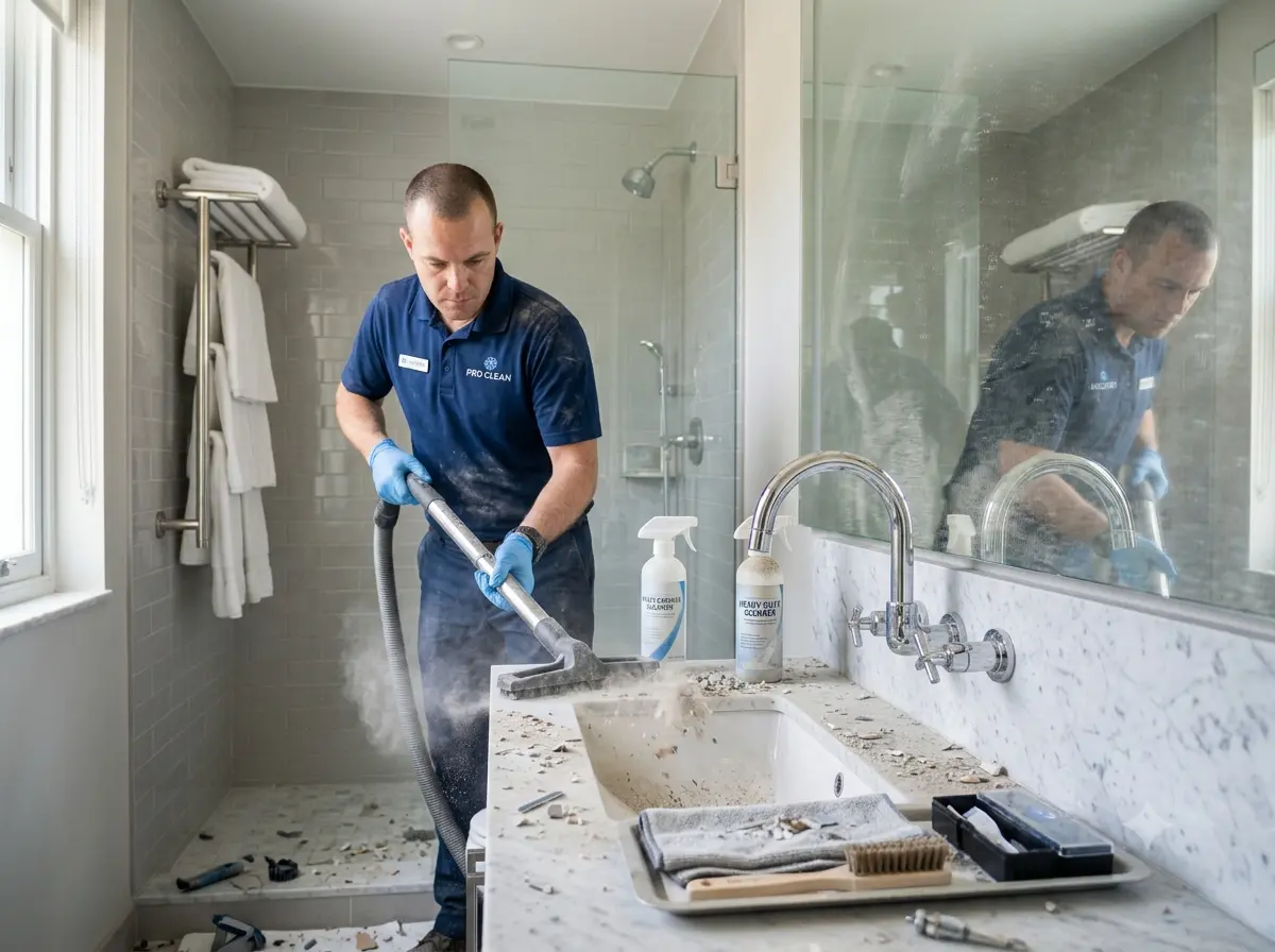 Construction dust and debris being removed