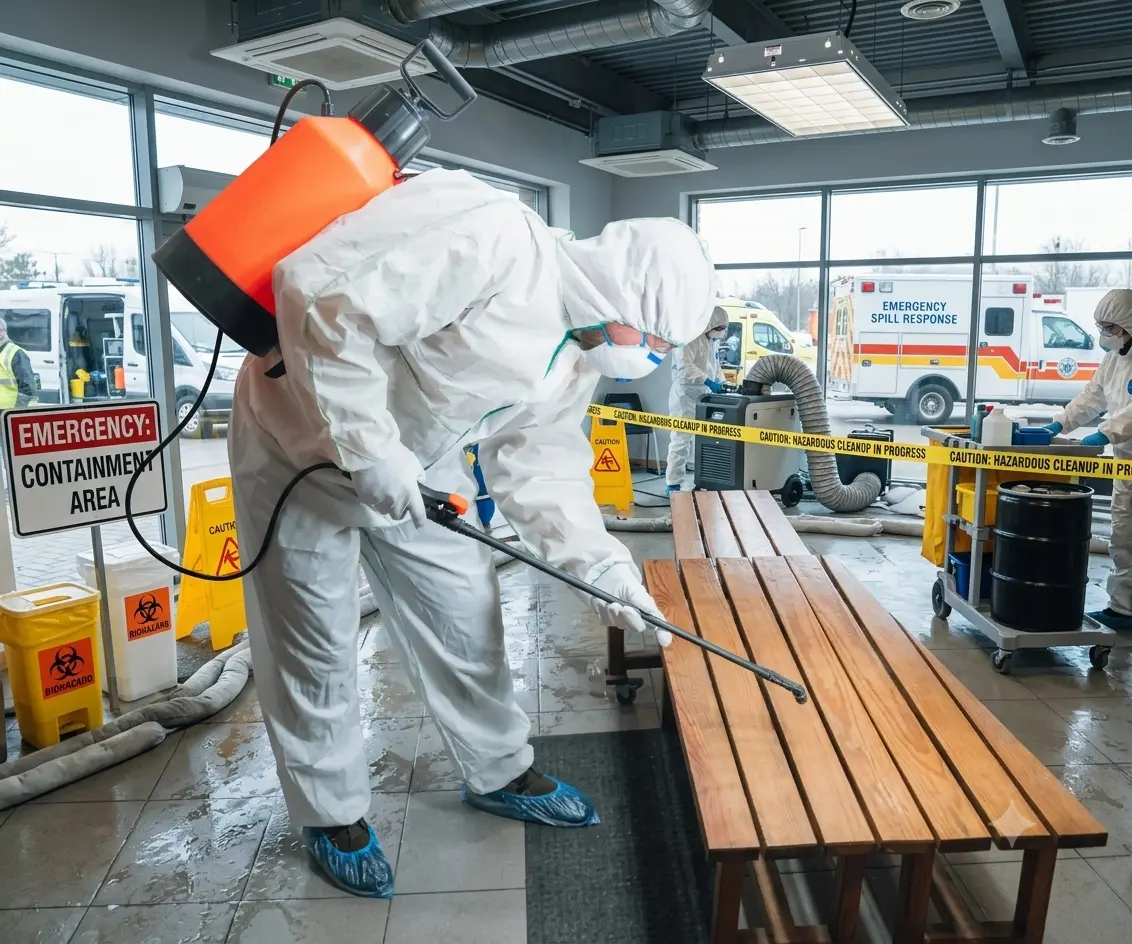 Emergency cleaning response at a commercial facility