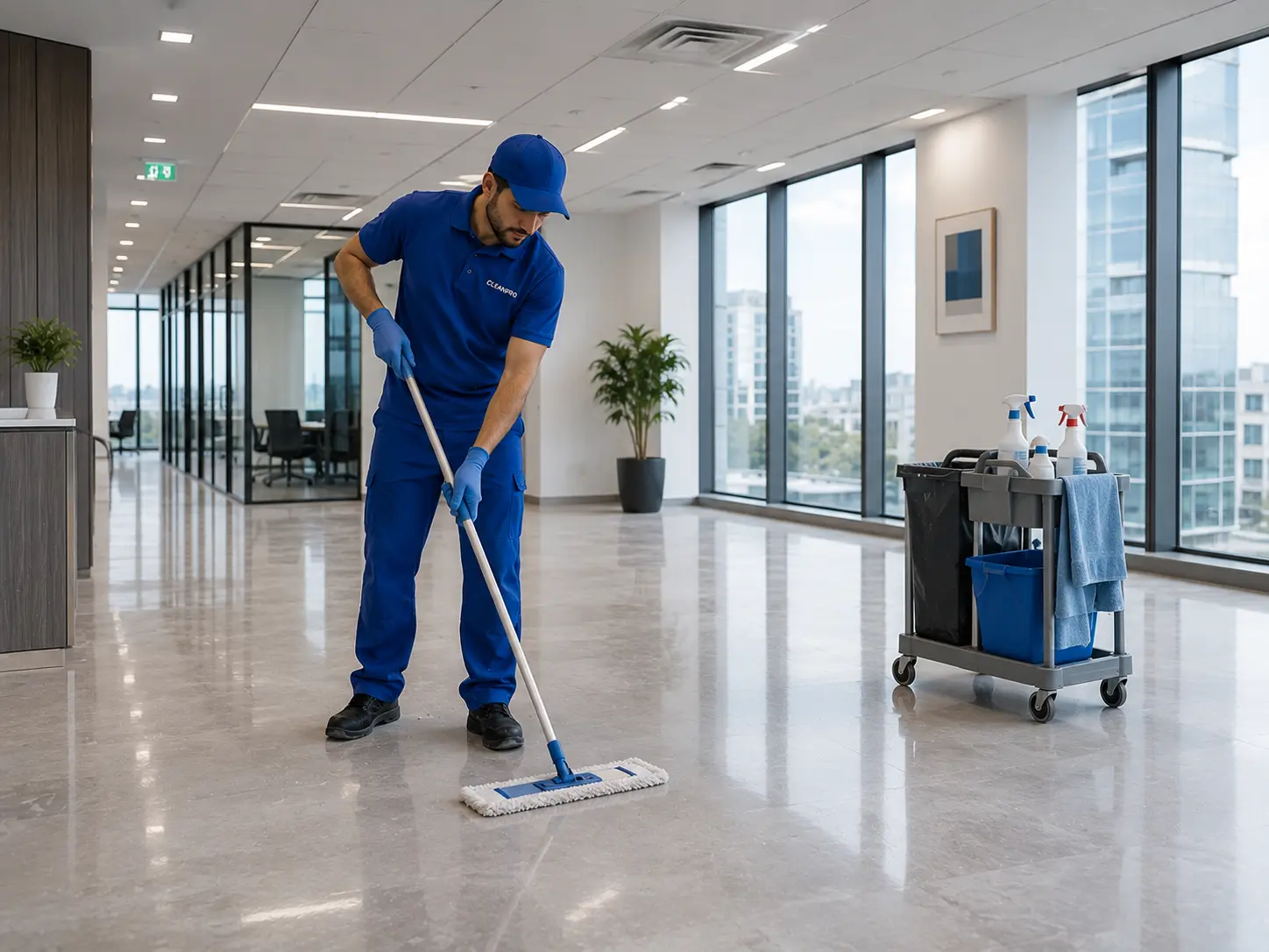 Final cleaning pass in a newly renovated commercial space