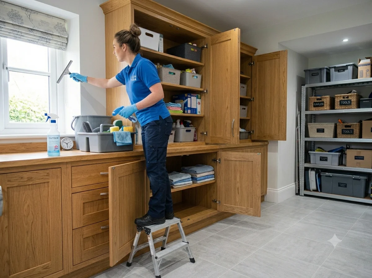 Interior window cleaning during a move in