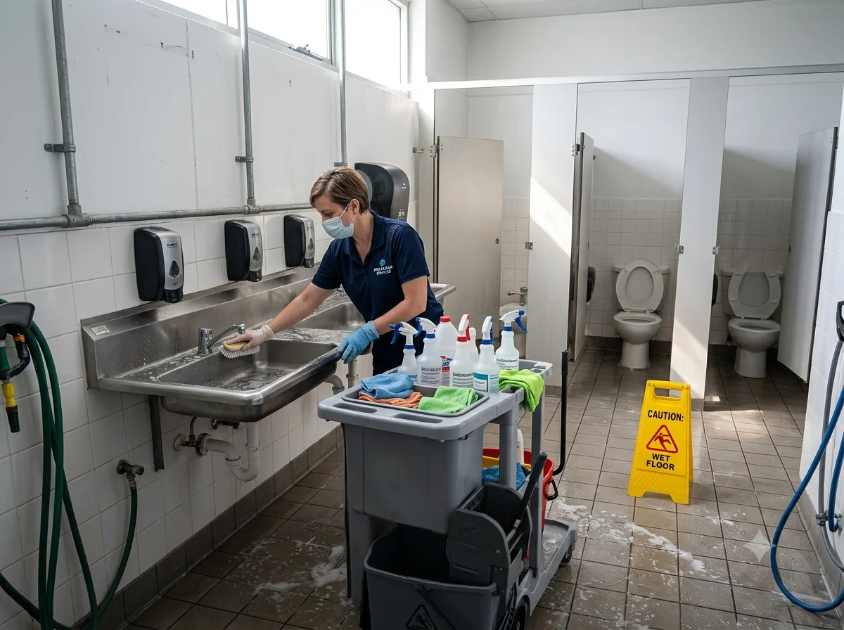 Washroom cleaning during a commercial move out