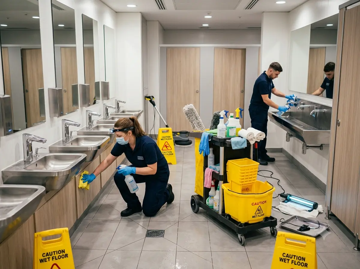 Washroom deep sanitization in a commercial facility